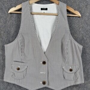 J.Crew Vest Womens Large Blue White Striped Cotton Button Front Style 82817